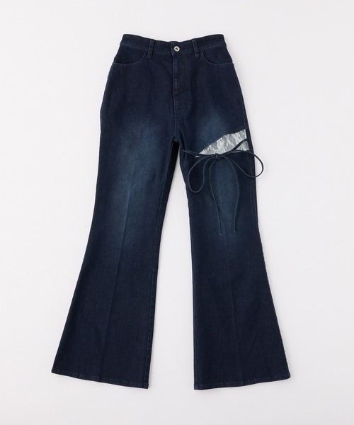 one after another NICE CLAUP（ワンアフターアナザーナイスクラップ）の「サイドカットレースデニムパンツ（デニムパンツ・レディース・ブルー/ライトブルー/ダークネイビー・SMALL/MEDIUM）」の10枚目の写真