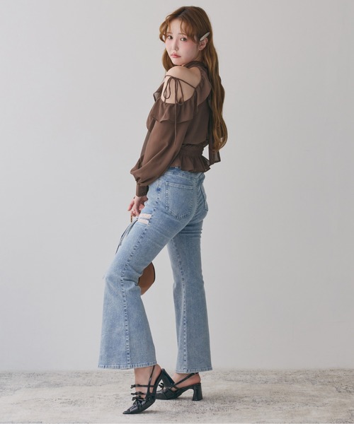 サイドカットレースデニムパンツ（デニムパンツ）｜one after another