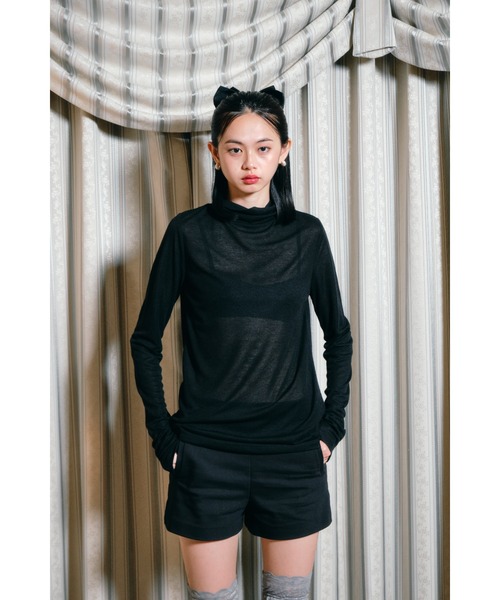Smyeon(スミョン)の「Loose sleeve highnek t-shirt/ルーズスリーブハイネックカットソー(Tシャツ/カットソー・レディース・イエロー/パープル/ホワイト/ブラック/グレー・FREE)」の15枚目の写真