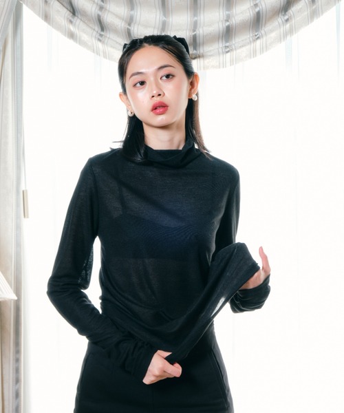Smyeon(スミョン)の「Loose sleeve highnek t-shirt/ルーズスリーブハイネックカットソー(Tシャツ/カットソー・レディース・イエロー/パープル/ホワイト/ブラック/グレー・FREE)」の18枚目の写真