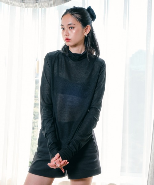 Smyeon(スミョン)の「Loose sleeve highnek t-shirt/ルーズスリーブハイネックカットソー(Tシャツ/カットソー・レディース・イエロー/パープル/ホワイト/ブラック/グレー・FREE)」の21枚目の写真