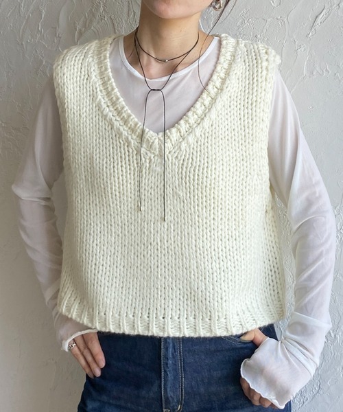 ローゲージコットンVネックニットベスト HEUGN（ユーゲン）Knit Vest ローゲージコットンVネックニット