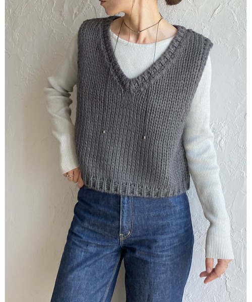 ローゲージコットンVネックニットベスト SHIPS ベスト ジレ SHIPS: 「手洗い可能」12ゲージ コットン V