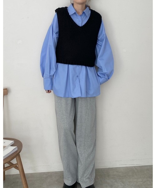 ローゲージコットンVネックニットベスト HEUGN（ユーゲン）Knit Vest ローゲージコットンVネックニットベスト