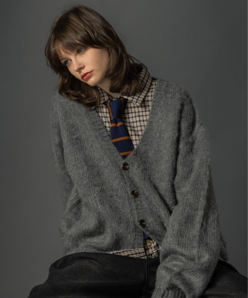 CIVVY.(シヴィ―)の「Shaggy Knit Cropped Cardigan - シャギーニットクロップドカーディガン -(カーディガン/ボレロ・メンズ・グリーン/チャコールグレー・LARGE/MEDIUM)」の13枚目の写真