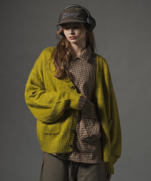 CIVVY.(シヴィ―)の「Shaggy Knit Cropped Cardigan - シャギーニットクロップドカーディガン -(カーディガン/ボレロ・メンズ・グリーン/チャコールグレー・LARGE/MEDIUM)」の6枚目の写真
