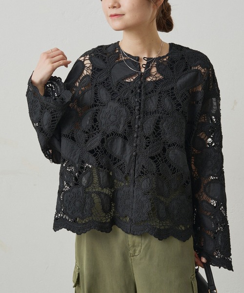 【完売品！美品✨】ピュアルセシン　クロシェット風レースブラウス クロシェット風レースブラウス | PUAL CE CIN(ピュアルセシン