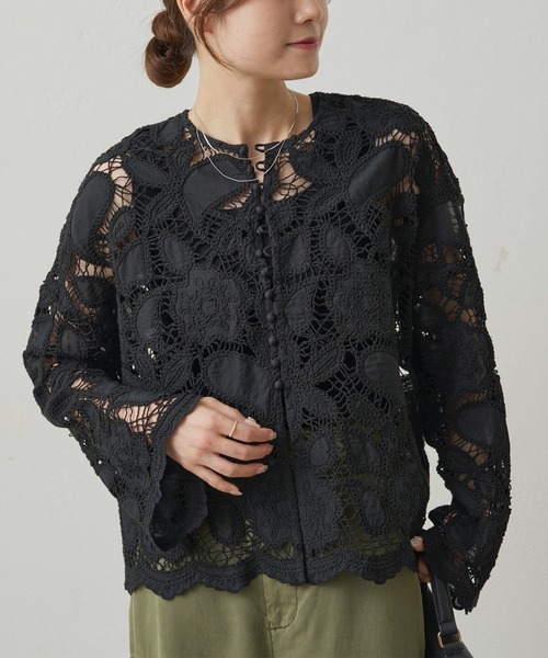 【完売品！美品✨】ピュアルセシン　クロシェット風レースブラウス クロシェット風レースブラウス | PUAL CE CIN(ピュアルセシン