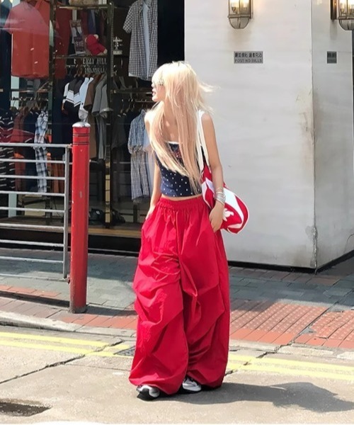 Bz/ワンポイント刺繍ルーズトラックパンツ ジャージ Y2K（MA/EKW121