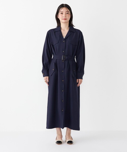 ⭐️お値下げしました！ フランス、貴重な藍染めヴィンテージ　 ワンピース風シャツ セール】SHIPS Colors:〈手洗い可能〉開襟 ベルテッド シャツ