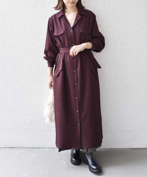 SHIPS Colors:〈手洗い可能〉開襟 ベルテッド シャツ ワンピース