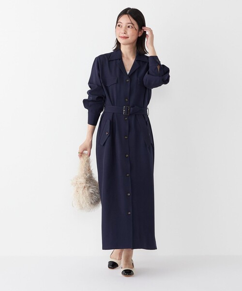 SHIPS Colors:〈手洗い可能〉開襟 ベルテッド シャツ ワンピース