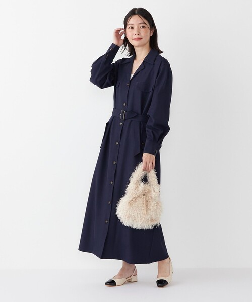 SHIPS Colors:〈手洗い可能〉開襟 ベルテッド シャツ ワンピース