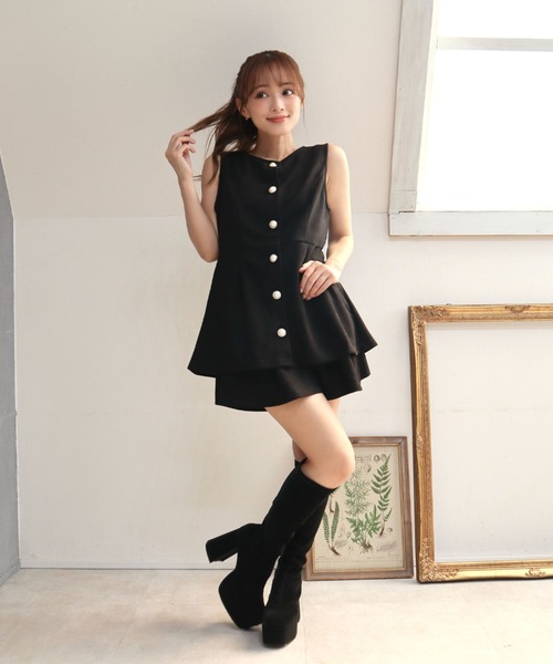 CECIL McBEE（セシルマクビー）の「スエードポンチベストセットアップ（ワンピース・レディース・ライトベージュ/ブラック・LARGE/MEDIUM）」の2枚目の写真