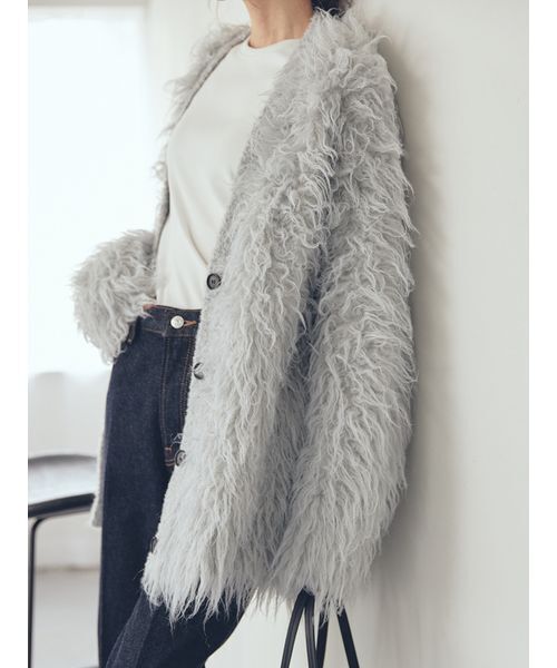 Mila Owen グレー シャギーニットカーディガン 長袖 Mila Owen グレー シャギーニットカーディガン 長袖