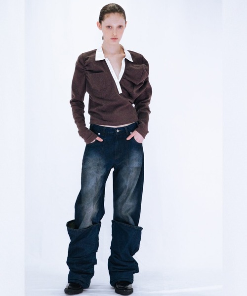 VIAVANDA（ヴィアヴァンダ）の「ASYMMETRIC POLO SHIRT（ポロシャツ・レディース・ブラウン/グレー・FREE）」の5枚目の写真