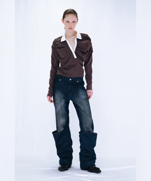 VIAVANDA（ヴィアヴァンダ）の「ASYMMETRIC POLO SHIRT（ポロシャツ・レディース・ブラウン/グレー・FREE）」の6枚目の写真