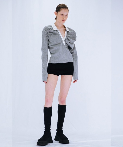 VIAVANDA（ヴィアヴァンダ）の「ASYMMETRIC POLO SHIRT（ポロシャツ・レディース・ブラウン/グレー・FREE）」の11枚目の写真