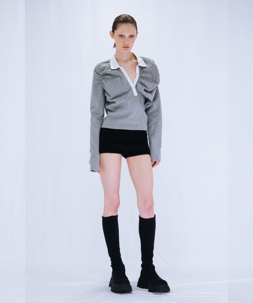 VIAVANDA（ヴィアヴァンダ）の「ASYMMETRIC POLO SHIRT（ポロシャツ・レディース・ブラウン/グレー・FREE）」の12枚目の写真