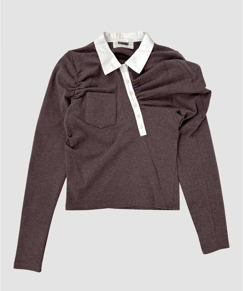 VIAVANDA（ヴィアヴァンダ）の「ASYMMETRIC POLO SHIRT（ポロシャツ・レディース・ブラウン/グレー・FREE）」の13枚目の写真
