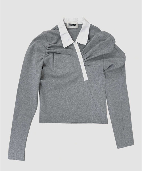 VIAVANDA（ヴィアヴァンダ）の「ASYMMETRIC POLO SHIRT（ポロシャツ・レディース・ブラウン/グレー・FREE）」の15枚目の写真