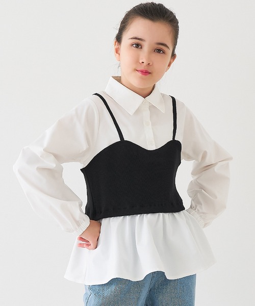 coca(coca)(コカ)の「キッズ ビスチェドッキングシャツ(シャツ/ブラウス・キッズ・ホワイト・150/140/130/120)」の1枚目の写真