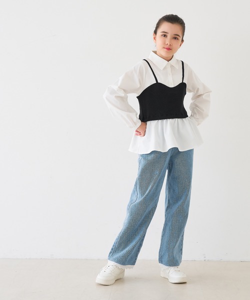 coca(coca)(コカ)の「キッズ ビスチェドッキングシャツ(シャツ/ブラウス・キッズ・ホワイト・150/140/130/120)」の2枚目の写真