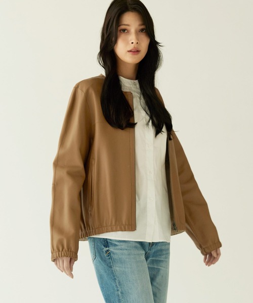 sankyo shokai(サンキョウショウカイ)の「ラムレザージャケット ノーカラー リバーシブル(ノーカラージャケット・レディース・ブラウン・13号/9号/11号/15号)」の5枚目の写真