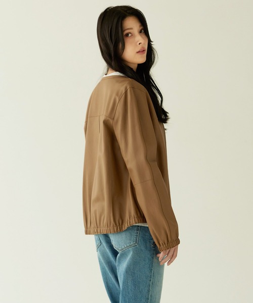 sankyo shokai(サンキョウショウカイ)の「ラムレザージャケット ノーカラー リバーシブル(ノーカラージャケット・レディース・ブラウン・13号/9号/11号/15号)」の6枚目の写真