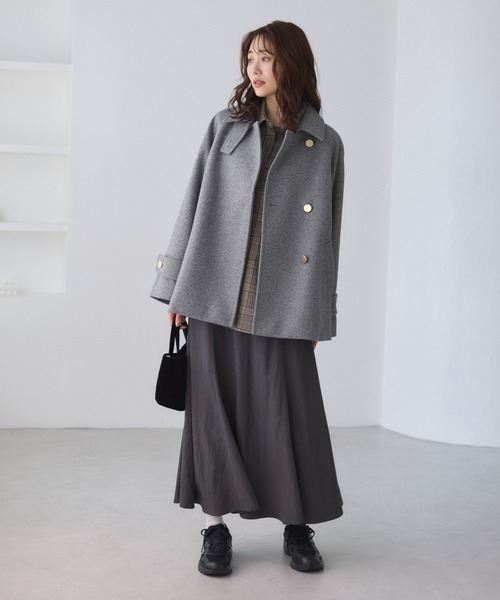 ROPE' PICNIC（ロペピクニック）の「ジャージーメルトンシリーズ 金ボタンミドル丈コート/リンクコーデ（その他アウター・レディース・ブラウン系その他2/ベージュ/ライトグレー/ネイビー・FREE）」の5枚目の写真