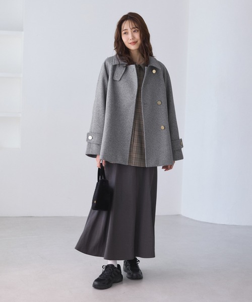 ロペピクニック　ジャージーメルトンシリーズ 金ボタンミドル丈コート　ライトグレー ジャージーメルトンシリーズ 金ボタンミドル丈コート/リンクコーデ