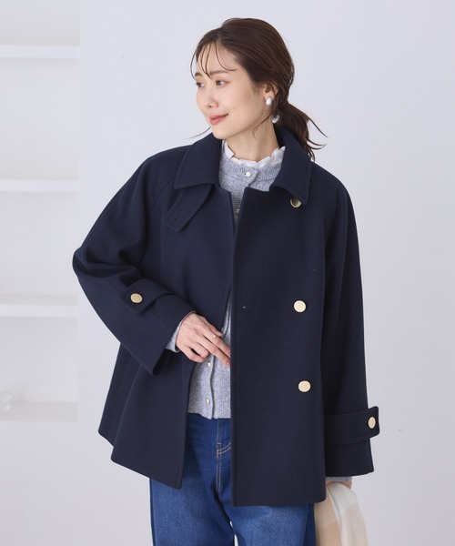 ジャージーメルトンシリーズ 金ボタンミドル丈コート/リンクコーデ
