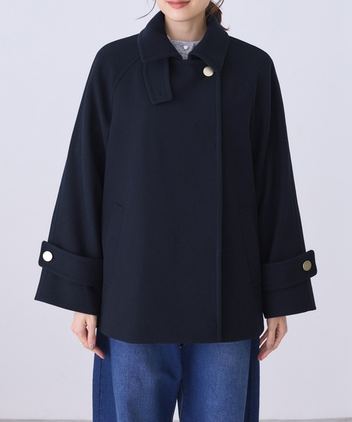 ジャージーメルトンシリーズ 金ボタンミドル丈コート/リンクコーデ