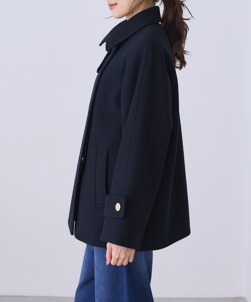 ジャージーメルトンシリーズ 金ボタンミドル丈コート/リンクコーデ