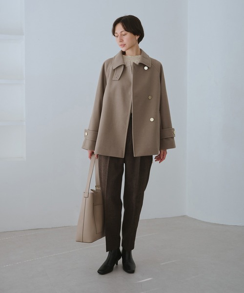 ジャージーメルトンシリーズ 金ボタンミドル丈コート/リンクコーデ