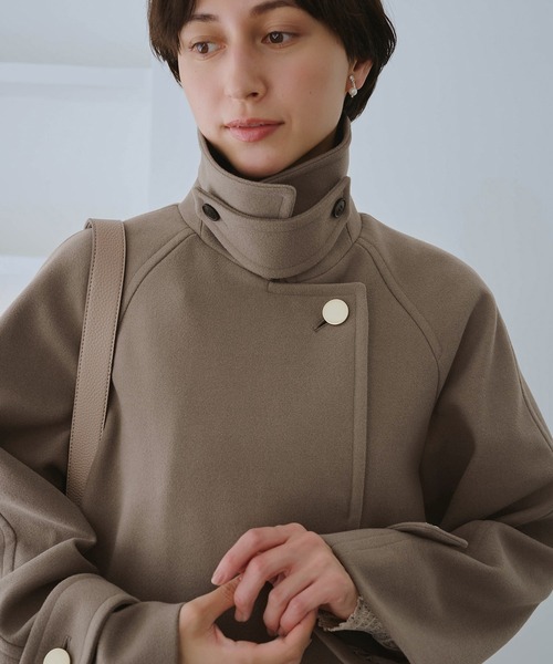 ジャージーメルトンシリーズ 金ボタンミドル丈コート/リンクコーデ