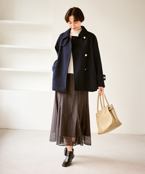 ジャージーメルトンシリーズ 金ボタンミドル丈コート/リンクコーデ