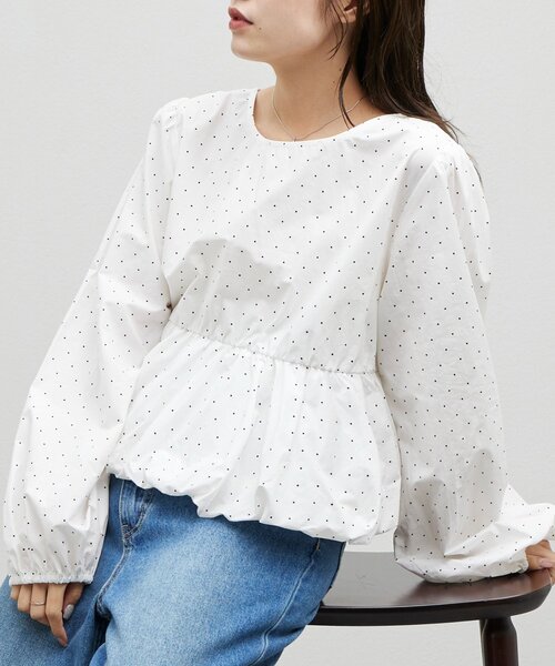 セール】【umm.】ドット前リボンバルーンブラウス（シャツ/ブラウス