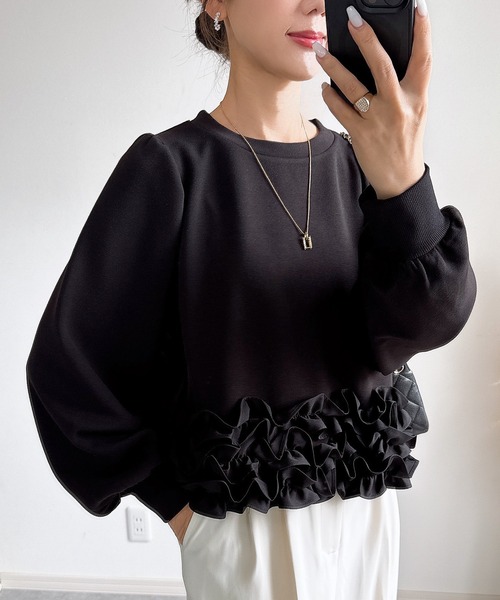 ZOZO限定】スムースダンボール裾フリルトップス（Tシャツ/カットソー