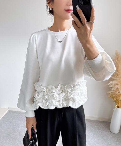 ZOZO限定】スムースダンボール裾フリルトップス（Tシャツ/カットソー