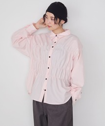 【forksy.】シャーリングビスチェ風デザイン長袖シャツピンク