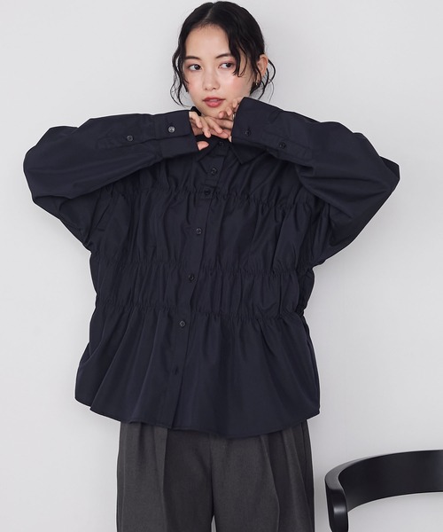 forksy.(フォルクシー)の「【forksy.】シャーリングビスチェ風デザイン長袖シャツ(シャツ/ブラウス・レディース・ネイビー/ピンク/ブラウン系・FREE)」の11枚目の写真