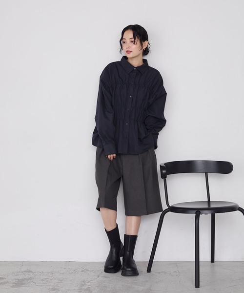 forksy.】シャーリングビスチェ風デザイン長袖シャツ forksy.│MONO