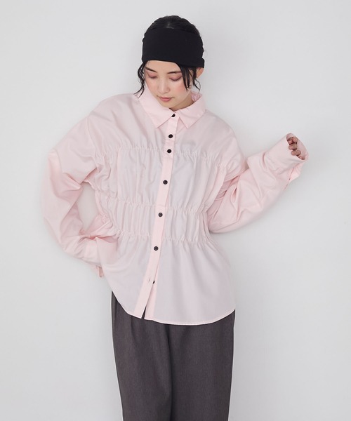 forksy.(フォルクシー)の「【forksy.】シャーリングビスチェ風デザイン長袖シャツ(シャツ/ブラウス・レディース・ネイビー/ピンク/ブラウン系・FREE)」の20枚目の写真