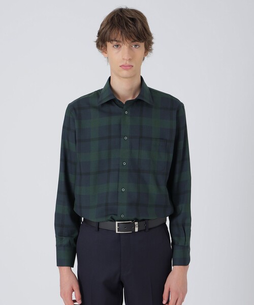 BLACK LABEL CRESTBRIDGE(ブラックレーベル・クレストブリッジ)の「ウォッシャブルウールクレストブリッジチェックセミワイドカラーシャツ(シャツ/ブラウス・メンズ・グリーン系その他3/ブラック・S/L/M/XL)」の7枚目の写真