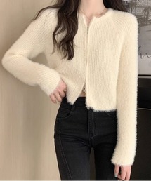 着るだけで可愛いさUPジップアップシャギーニット