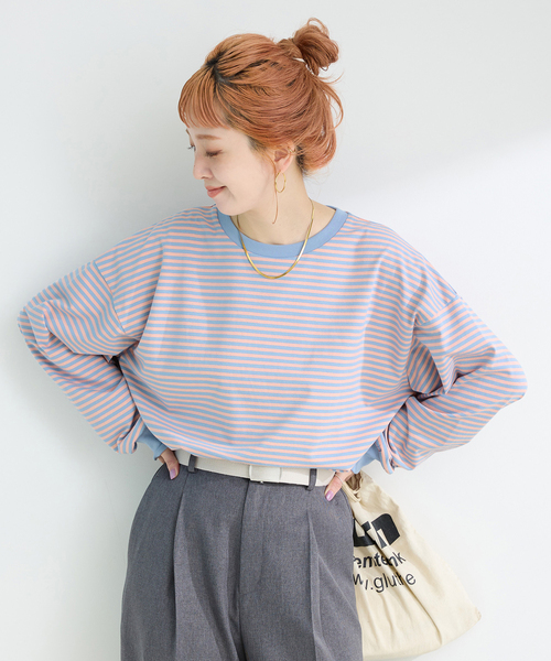 B.C STOCK(ベーセーストック)の「《追加5》【WEB限定】ウォッシャブル / ボーダーロンTEE(Tシャツ/カットソー・レディース・パープル/ピンク/ブルー・FREE)」の3枚目の写真