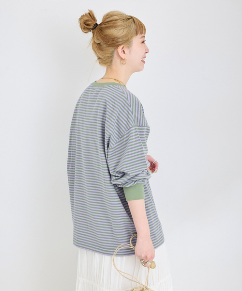 B.C STOCK(ベーセーストック)の「《追加5》【WEB限定】ウォッシャブル / ボーダーロンTEE(Tシャツ/カットソー・レディース・パープル/ピンク/ブルー・FREE)」の15枚目の写真