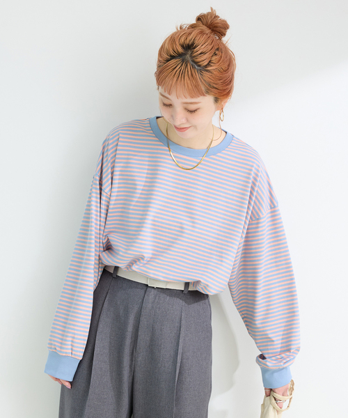 B.C STOCK(ベーセーストック)の「《追加5》【WEB限定】ウォッシャブル / ボーダーロンTEE(Tシャツ/カットソー・レディース・パープル/ピンク/ブルー・FREE)」の22枚目の写真