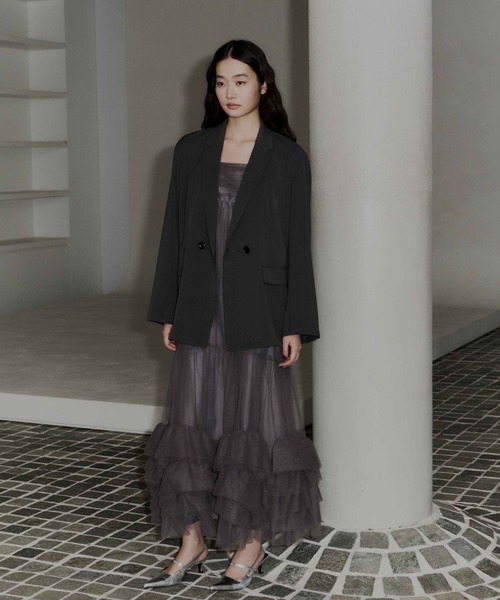 アンドレスドANDRESD ボリュームチュールジャケットセットドレス M BK 2点セットアイテム】ボリュームチュールジャケットセットドレス